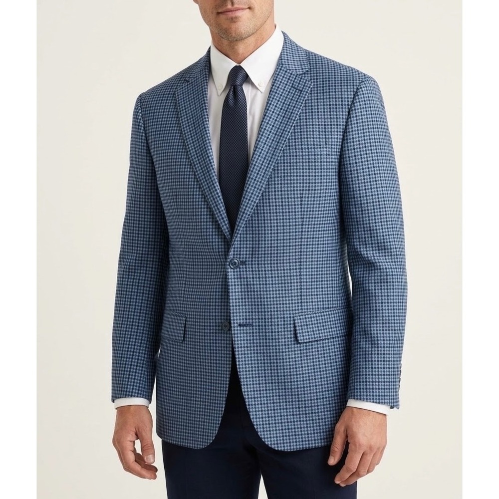 Hart Schaffner Marx Sport Coat Blazer 100% Wool Gingham Blue 50R